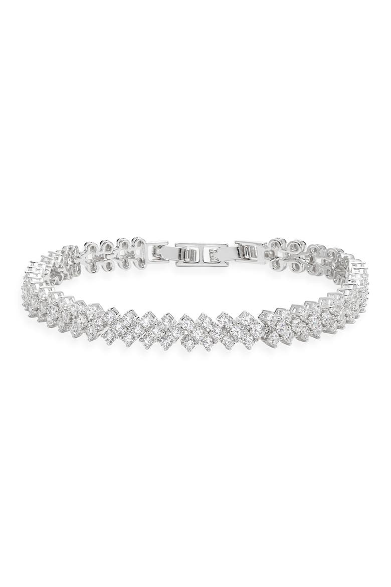 Herringbone Cubic Zirconia Tennis Bracelet, Main, color, CLEAR- SILVER