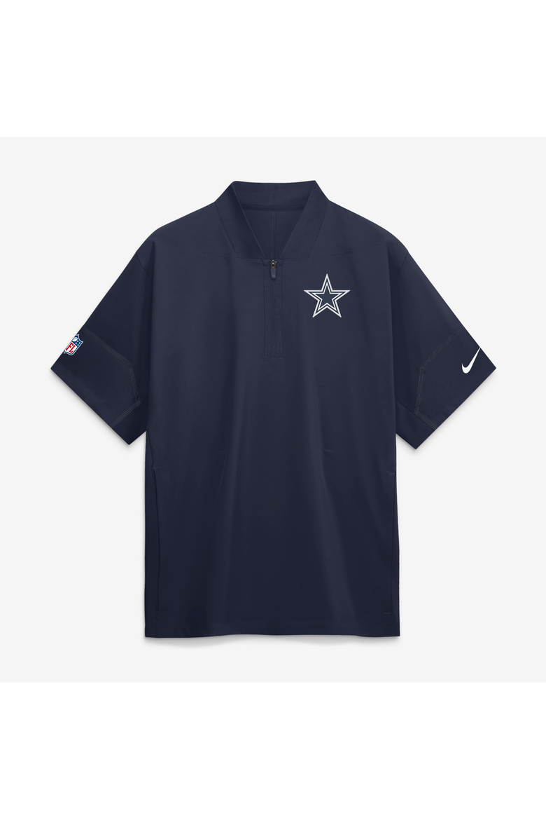 Men's Nike Navy Dallas Cowboys Sideline Short Sleeve Quarter-Zip Coaches Jacket, Main, color, Navy