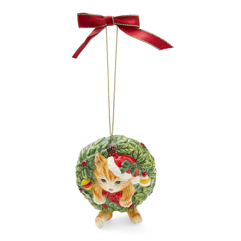 Christmas Tree Kitten In Wreath Ornament