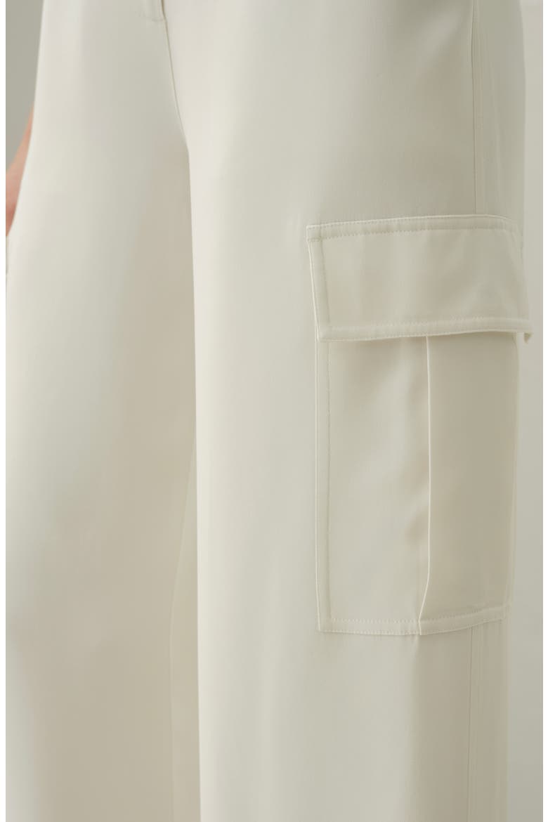 Women's White Silk Crepe Cargo Pants, Alternate, color, Natural White