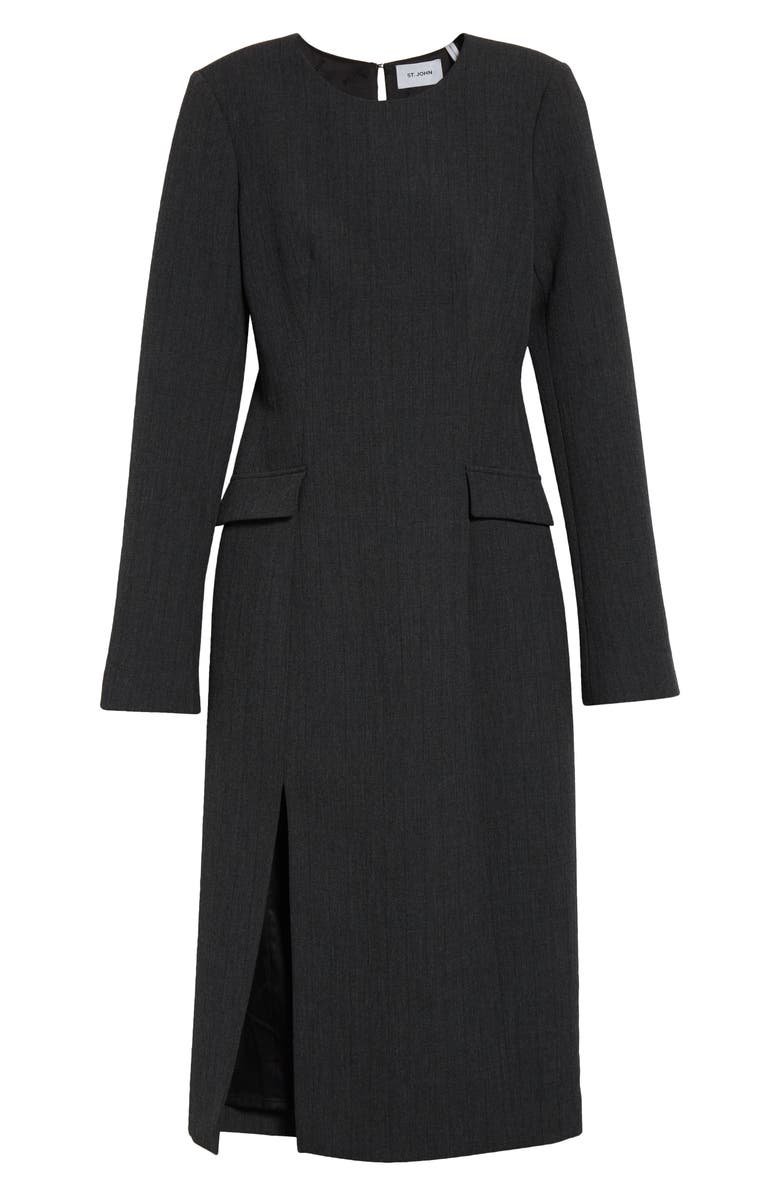 ST. JOHN Pinstripe Long Sleeve Luxe Suiting Dress, Alternate, color, 
