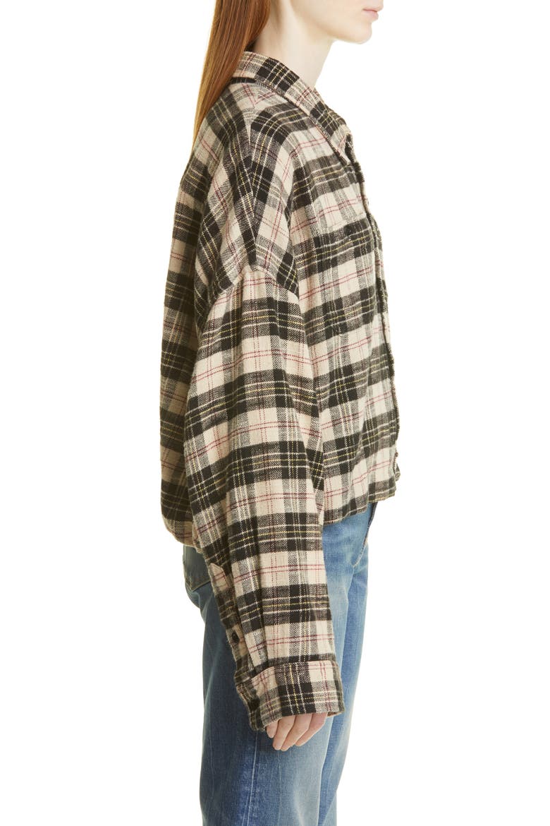 Oversize Plaid Gathered Hem Work Shirt, Alternate, color, BEIGE/ BLACK PLAID