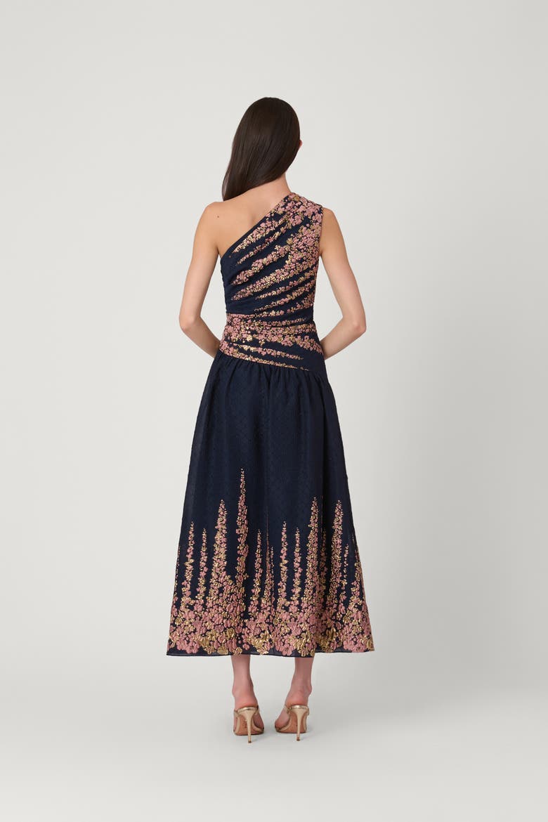 Lotus Border Jacquard Midnight Henderson Dress, Alternate, color, Navy Multi