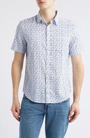 Johnston & Murphy Rooster Print Short Sleeve Button-Up Shirt
