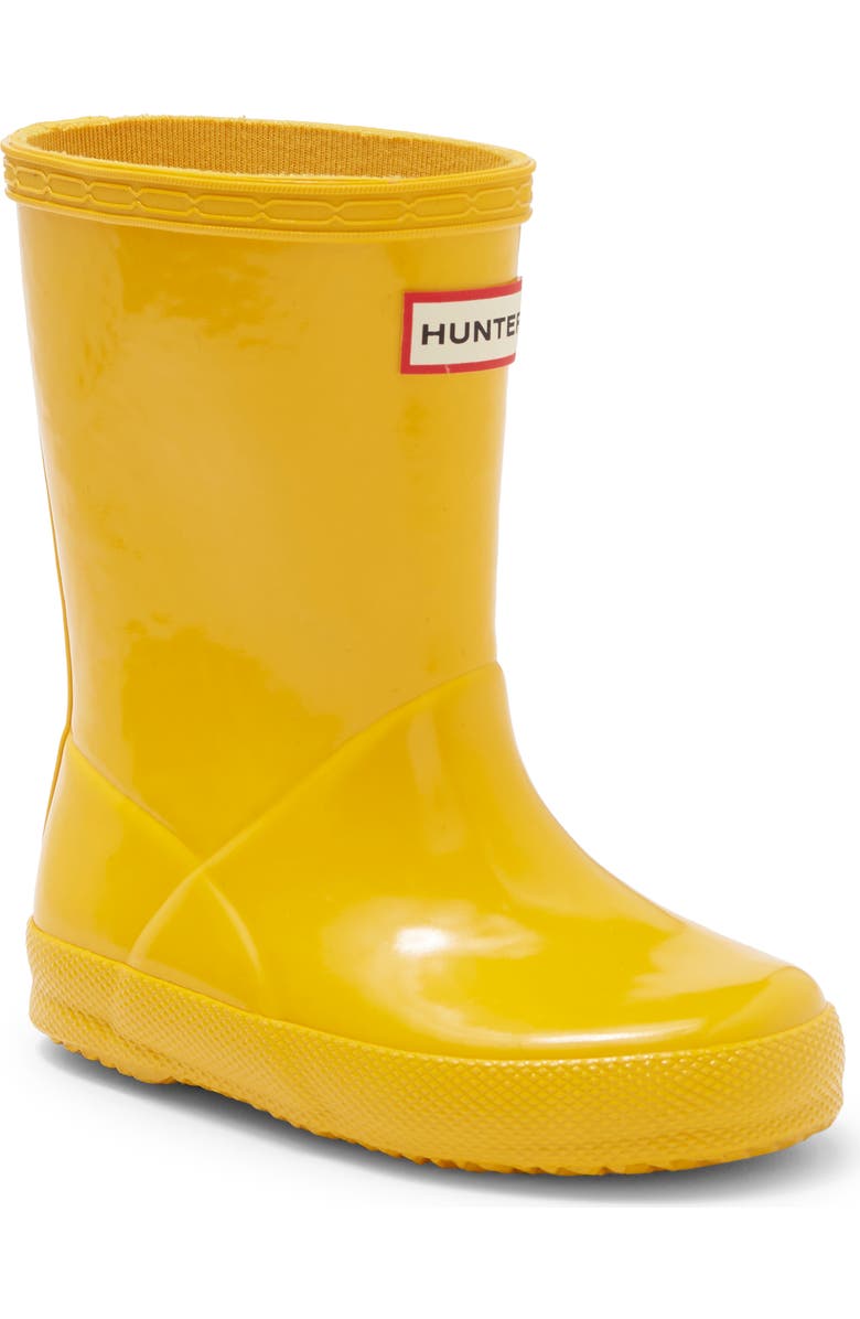 Hunter Kids' First Gloss Waterproof Rain Boot, Main, color, Yellow / Yellow
