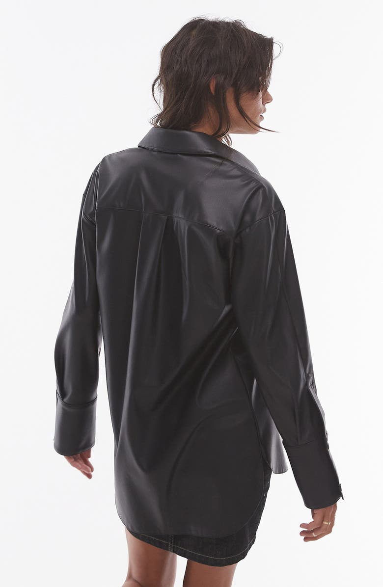 Topshop Oversize Drop Shoulder Faux Leather Shirt, Alternate, color, 