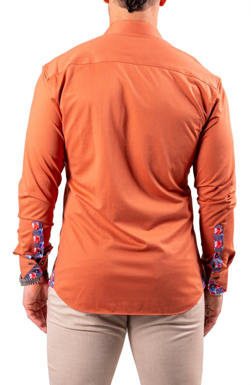 Maceoo Einstein Resistance Contemporary Fit Knit Button-up Shirt In Orange