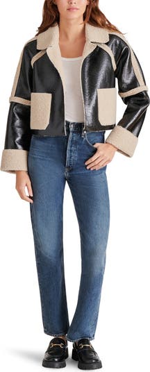 Steve Madden Faux Shearling Trim Faux Leather Jacket | Nordstromrack