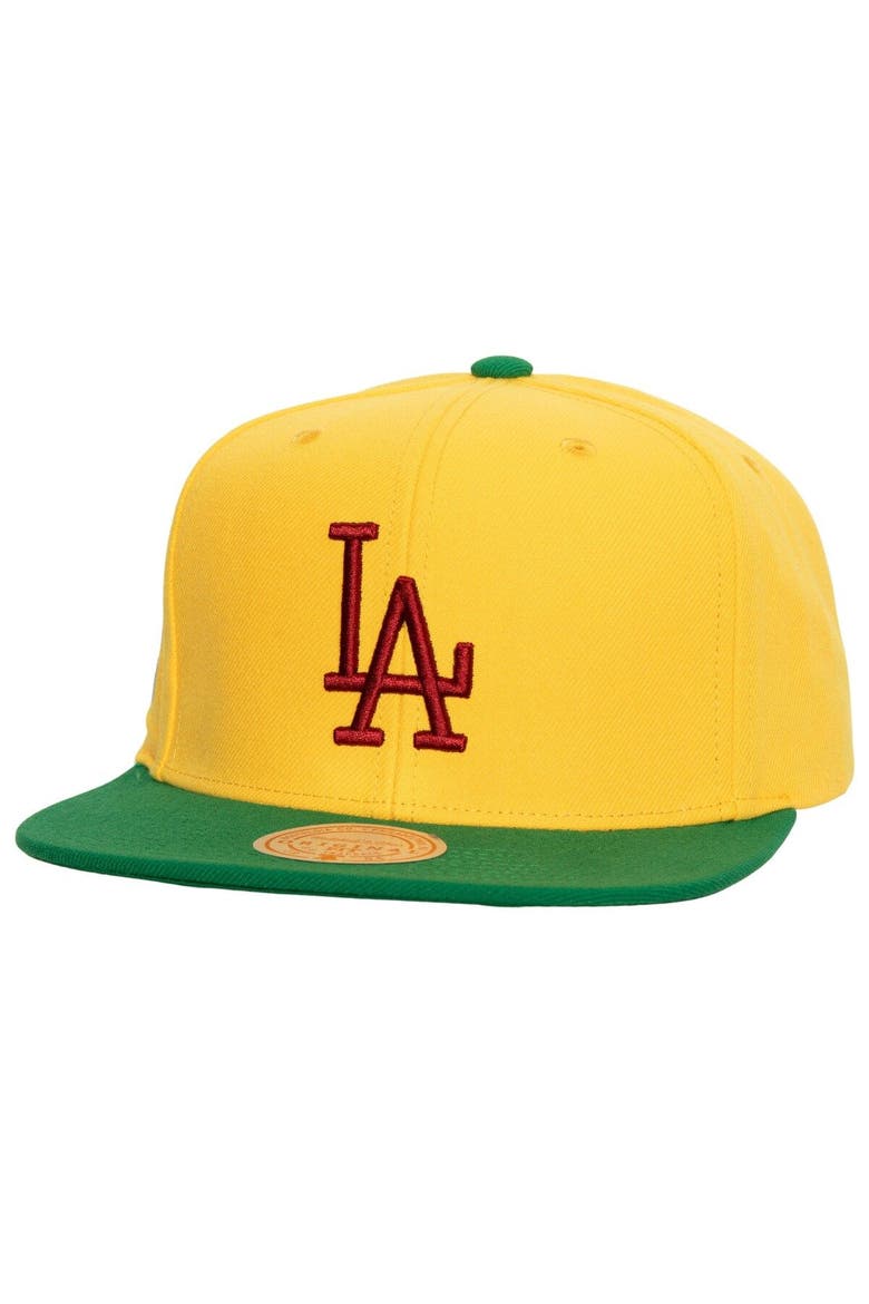 Men's Mitchell & Ness Yellow/Green Los Angeles Dodgers Hometown Snapback Hat, Main, color, Yellow
