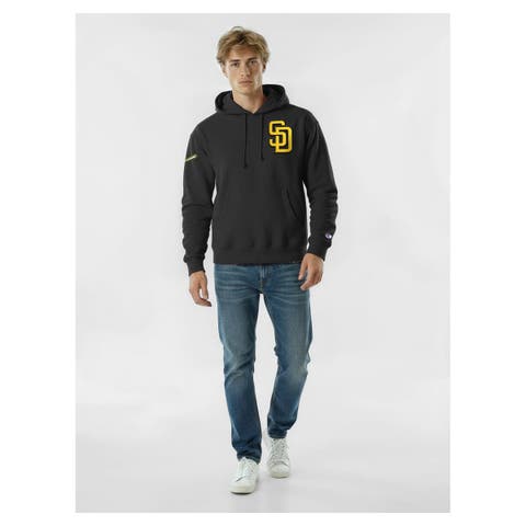 Men's Champion  Black San Diego Padres Reverse Weave Chenille Hoodie