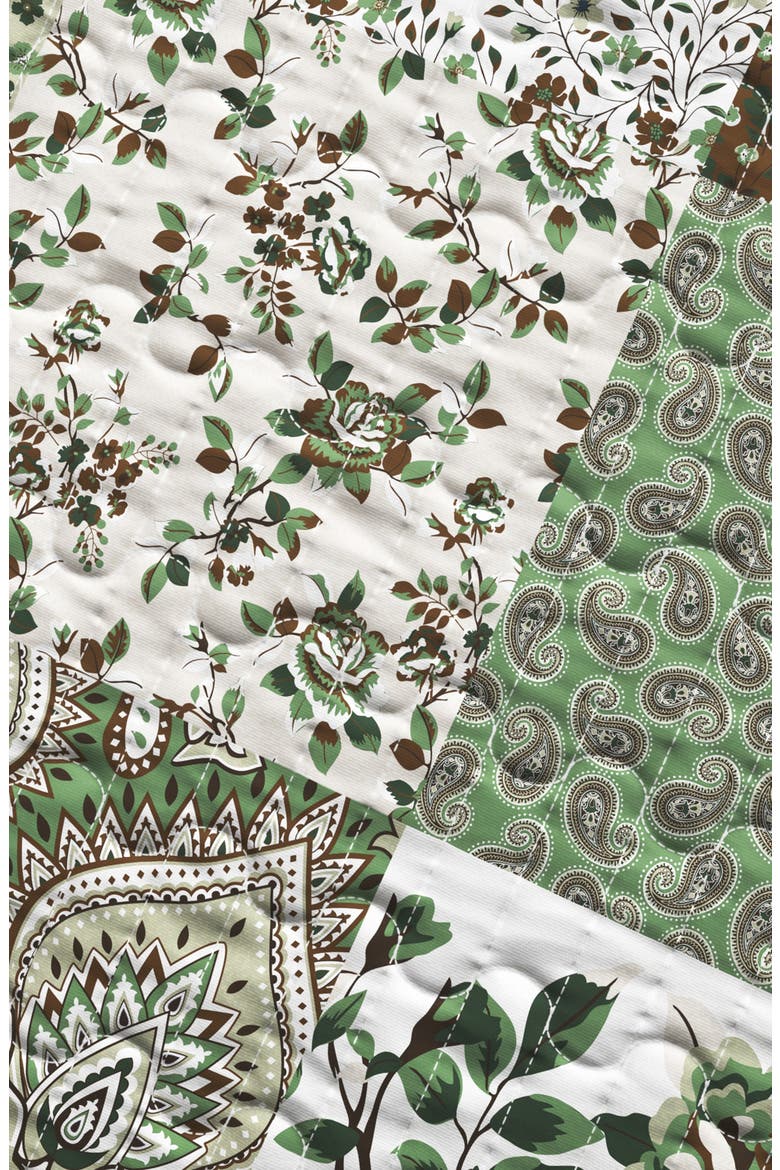 Summer Lodge Reversible Quilt Set, Alternate, color, GREEN FLORAL GRID/ BROWN