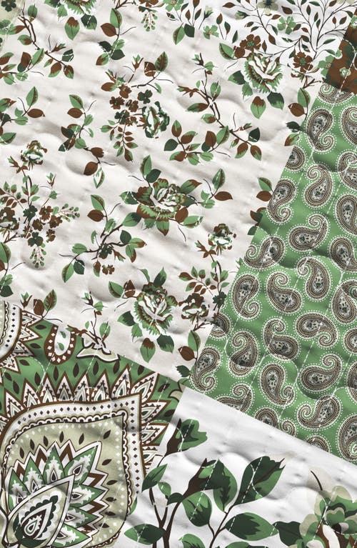 Woven & Weft Summer Lodge Reversible Quilt Set In Green Floral Grid/brown