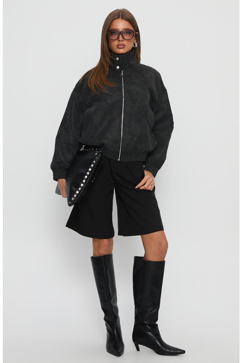 Ellissa Faux Suede Bomber Jacket, Alternate, color, BLACK
