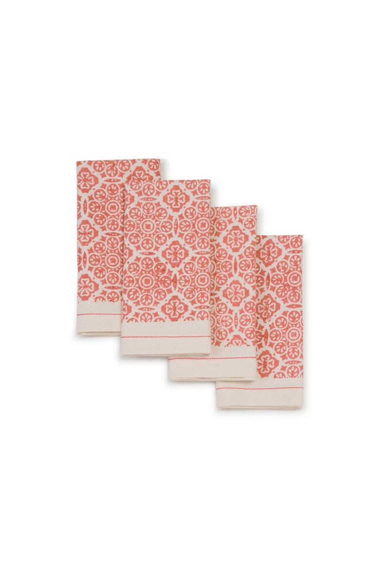 Hand Block Printed Cotton Napkins- Set of 4, Main, color, Mosaic Rose