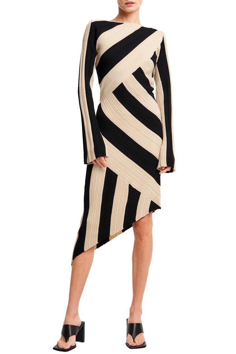 Osha Directional Stripe Long Sleeve Asymmetric Knit Dress, Main, color, CREAM MULTI