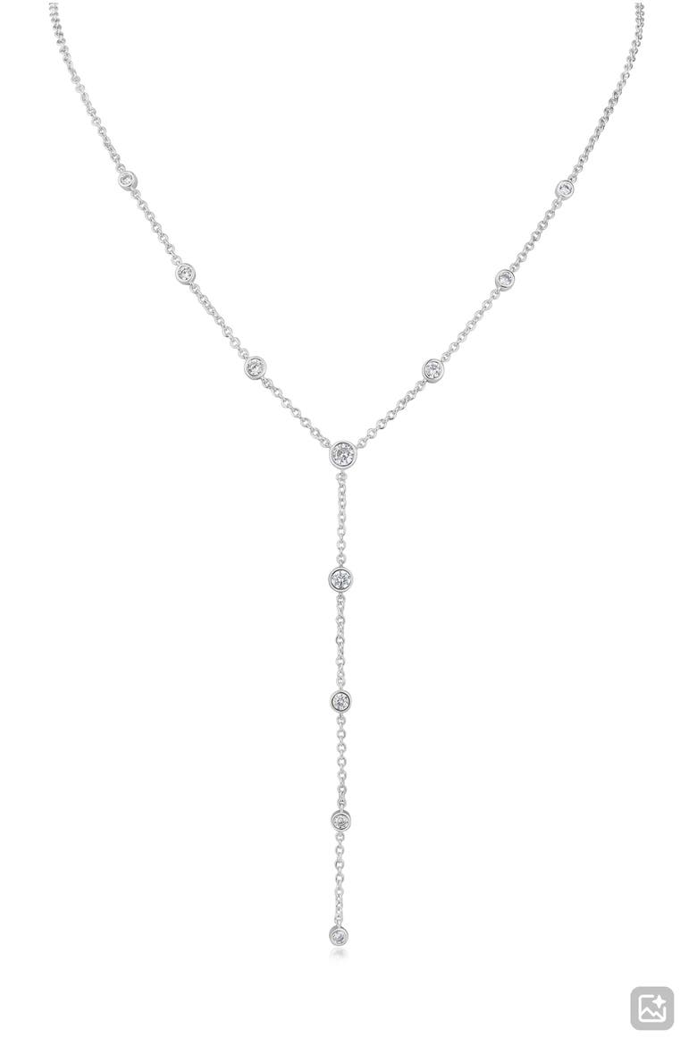 Round Cubic Zirconia Station Y-Necklace, Main, color, RHODIUM PLATED