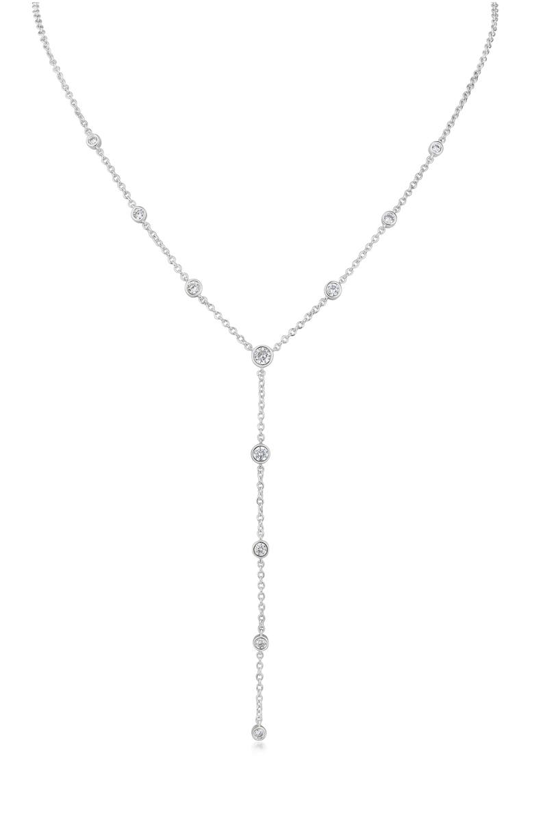 CZ by Kenneth Jay Lane Round Cubic Zirconia Station Y-Necklace, Main, color, Rhodium Plated