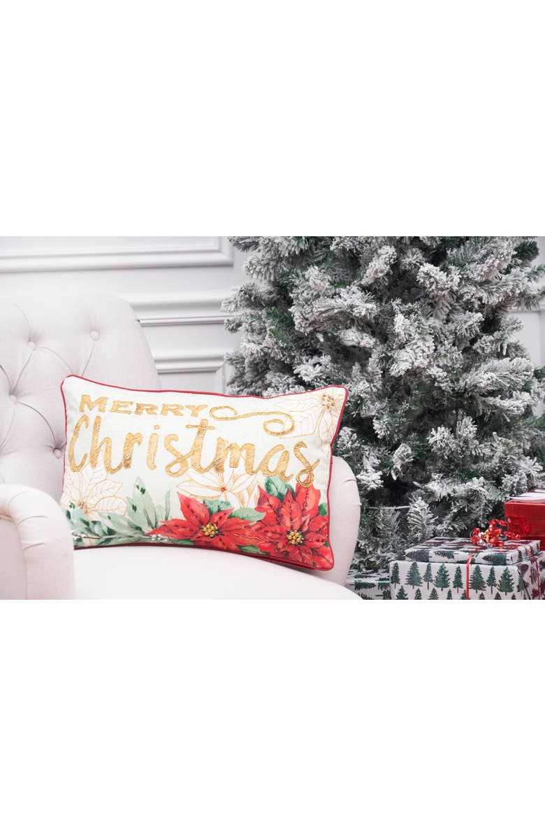 C&F Home Poinsettia "Merry Christmas" Cotton Blend Accent Throw Pillow 14" x 22", Alternate, color, Off-White