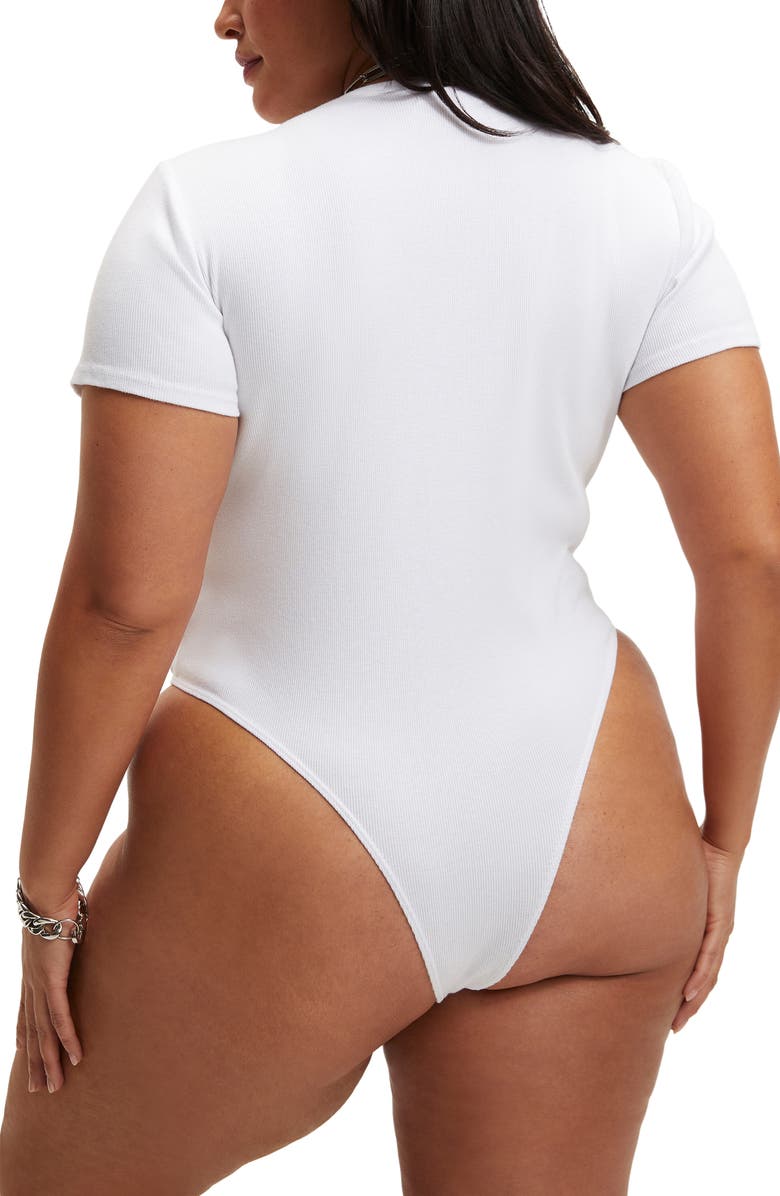 Good American Rib Short Sleeve Stretch Cotton Bodysuit, Alternate, color, White001