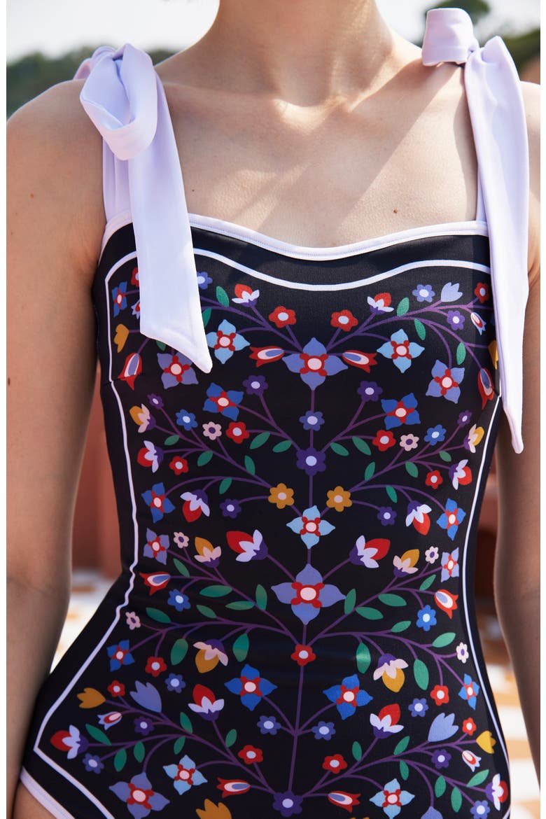 Jungle Puzzle Reversible One-Piece Swimsuit, Alternate, color, Black