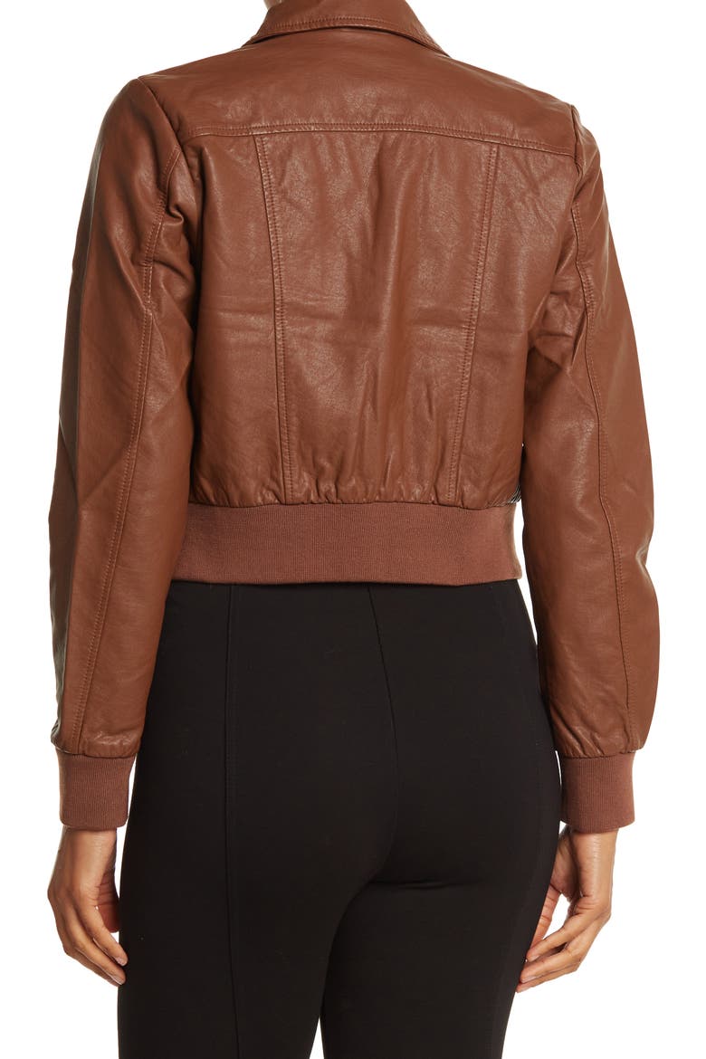 Faux Leather Crop Bomber Jacket, Alternate, color, LUGGAGE