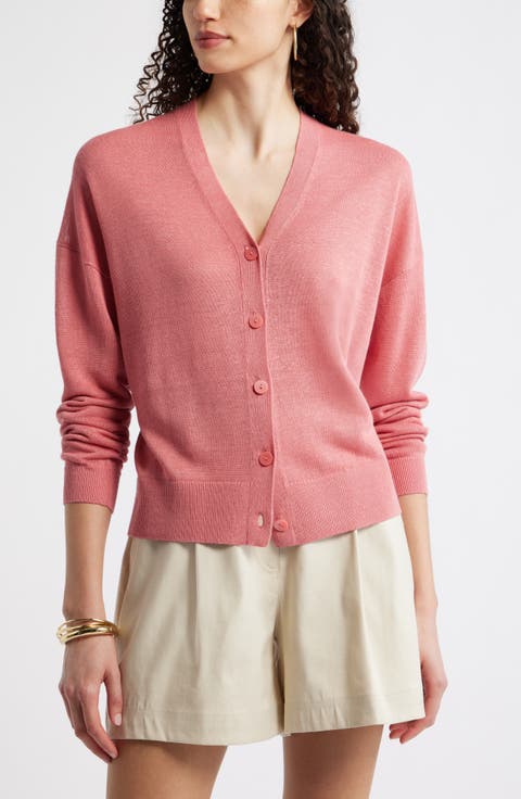 V-Neck Linen & Viscose Cardigan