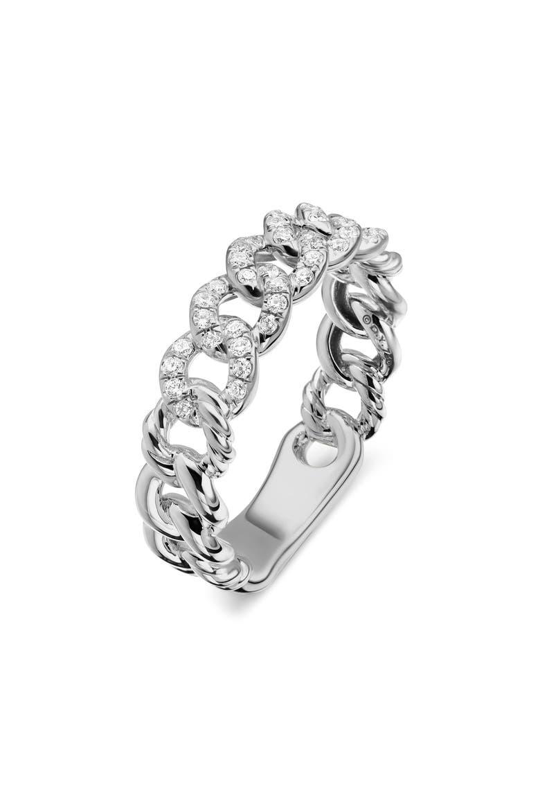 Belmont Curb Link Narrow Ring with Pavé Diamonds, Alternate, color, DIAMOND