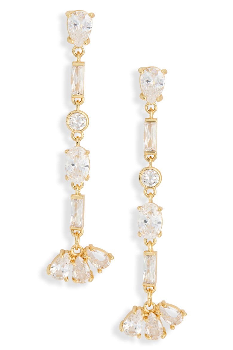 Mixed Cubic Zirconia Drop Earrings, Main, color, CLEAR- GOLD