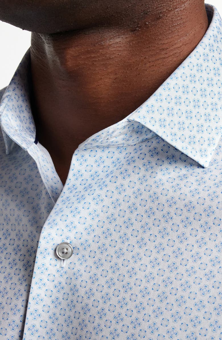 David Donahue Neat Medallion Print Cotton Button-Up Shirt, Alternate, color, White/ Sky