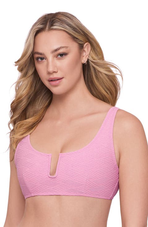 Supportive and Sculpting Basket Weave Scoop Back Cutout U-Wire Bikini Swimsuit Top