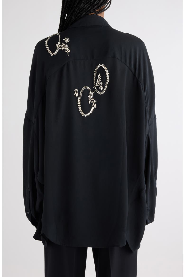 Casia Crystal Embellished Lightweight Button-Up Shirt, Alternate, color, BLACK