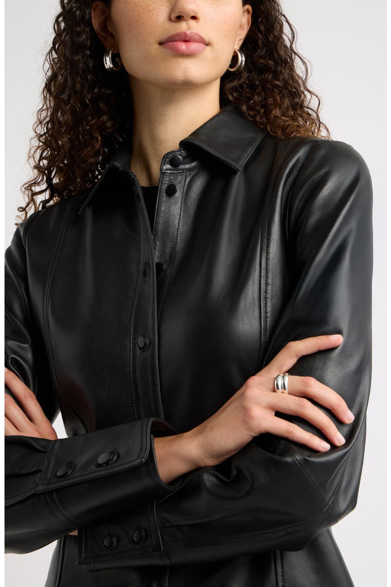 Waisted Leather Shirt, Alternate, color, BLACK