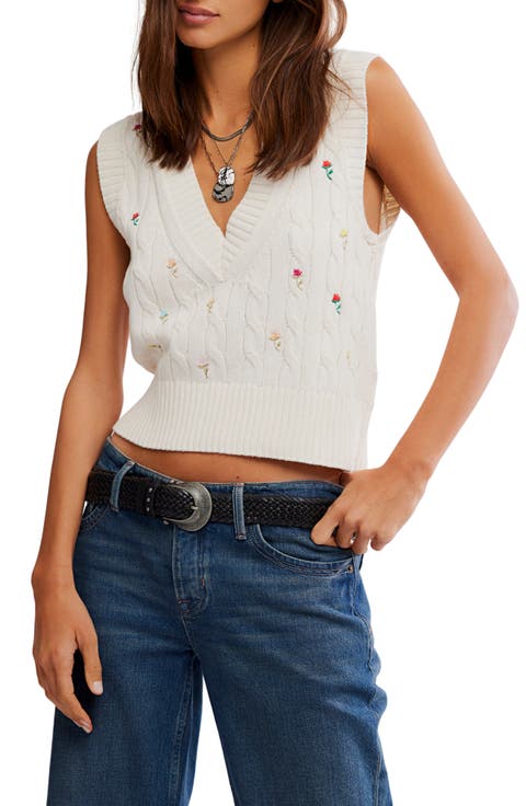 Plumeria Floral Embroidered Cable Stitch Vest