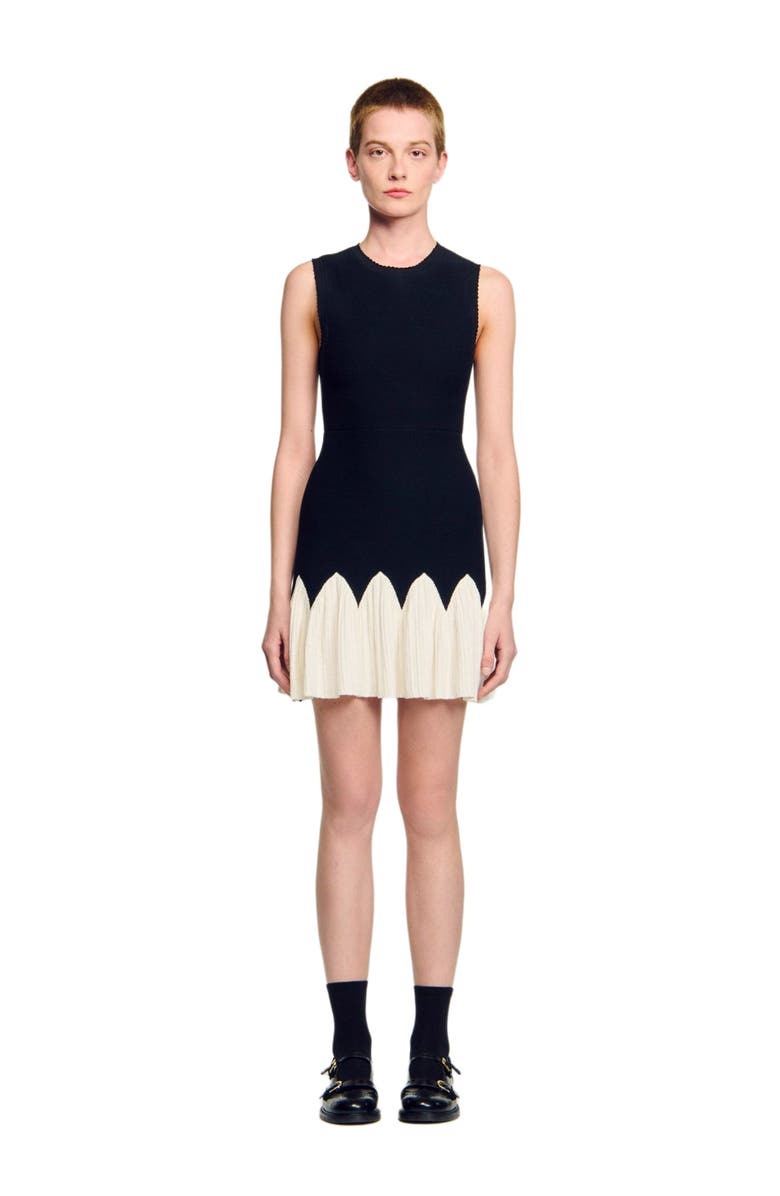 SANDRO Two-tone short knit dress, Main, color, Black / Ecru