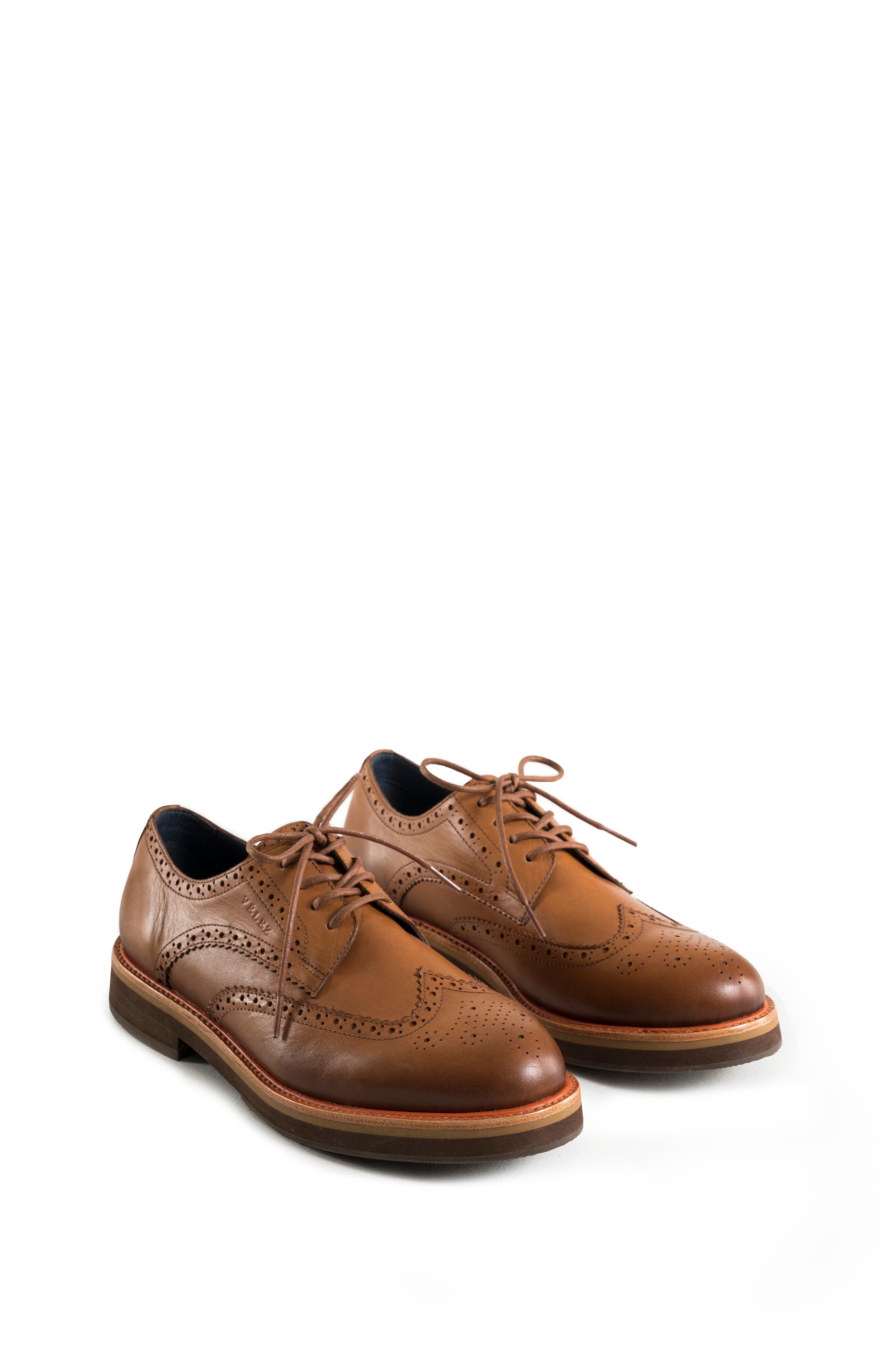 Velez Brogue Leather Shoes with Traditional Cuts, Alternate, color, Honey