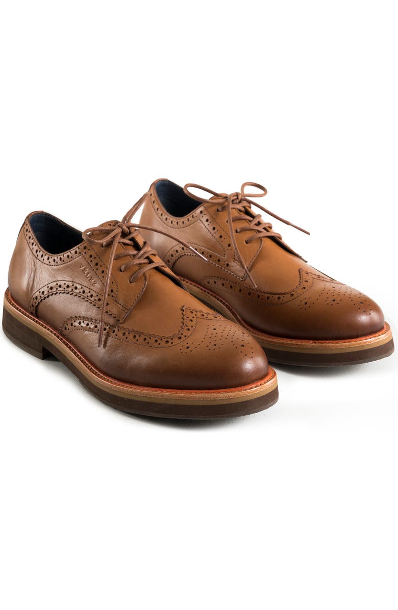 Velez Brogue Leather Shoes with Traditional Cuts, Alternate, color, Honey
