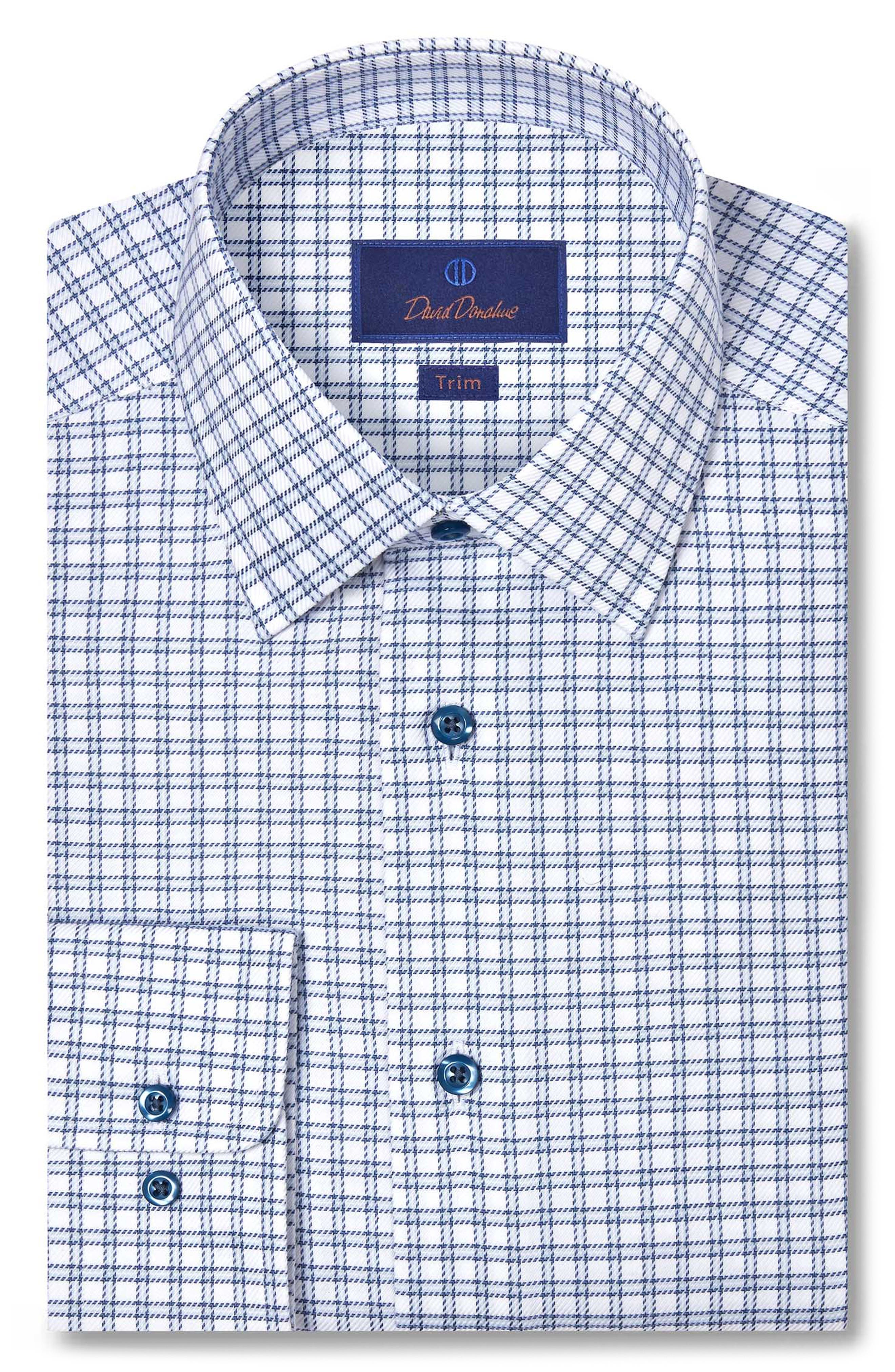 David Donahue Trim Fit Windowpane Check Cotton Dobby Dress Shirt