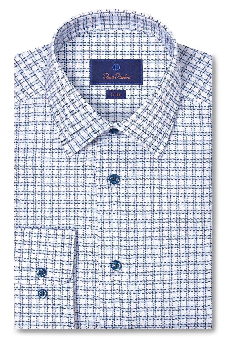 Trim Fit Windowpane Check Cotton Dobby Dress Shirt, Main, color, WHITE/ BLUE