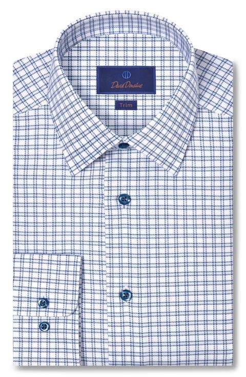 Trim Fit Windowpane Check Cotton Dobby Dress Shirt