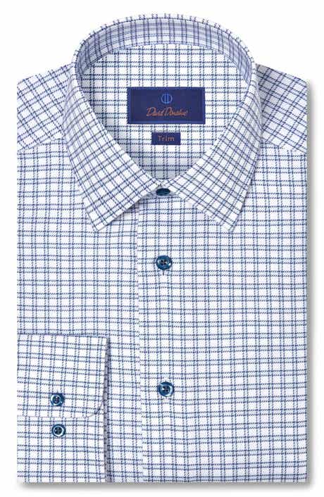 David Donahue Trim Fit Windowpane Check Cotton Dobby Dress Shirt