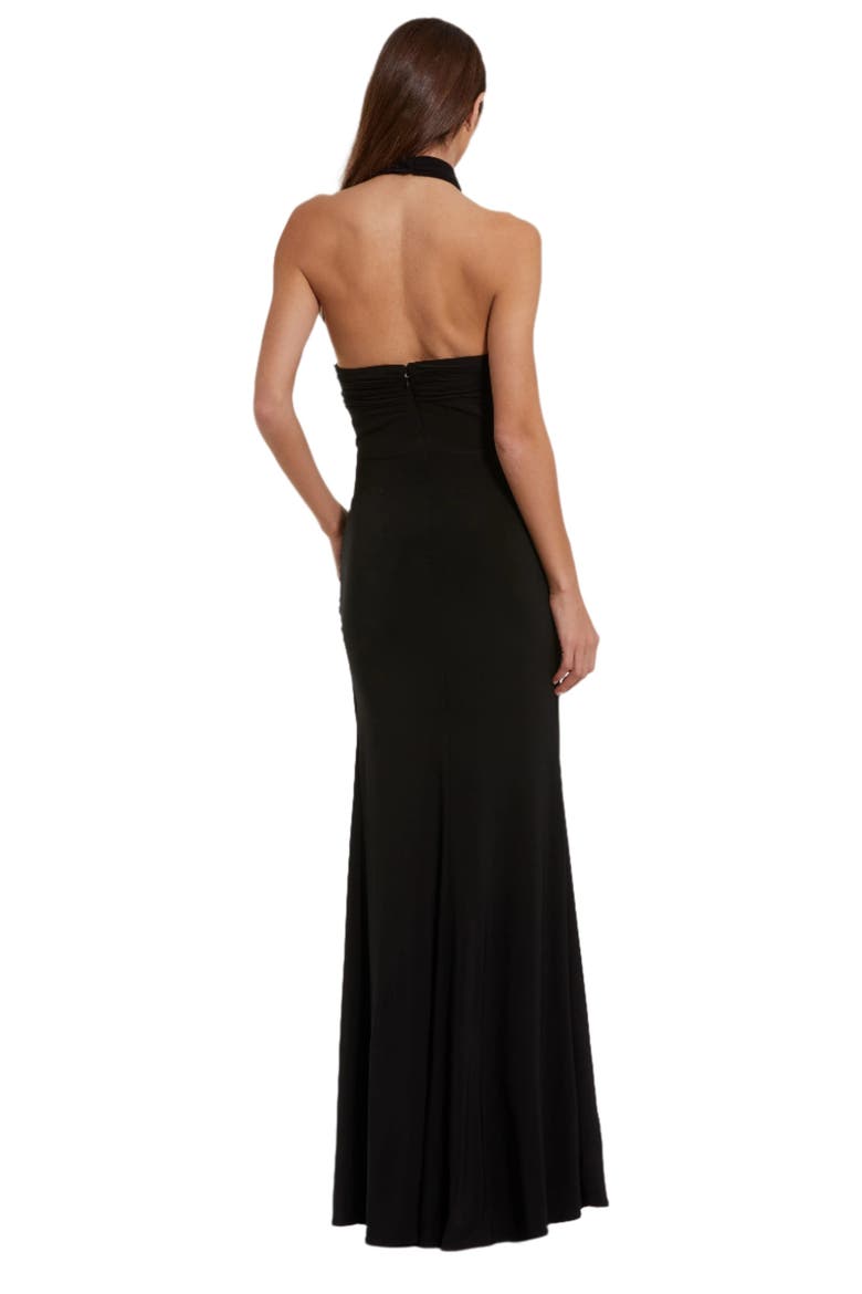 Jersey Crossover Halter Neck Gown With 3D Flower, Alternate, color, Black Pink