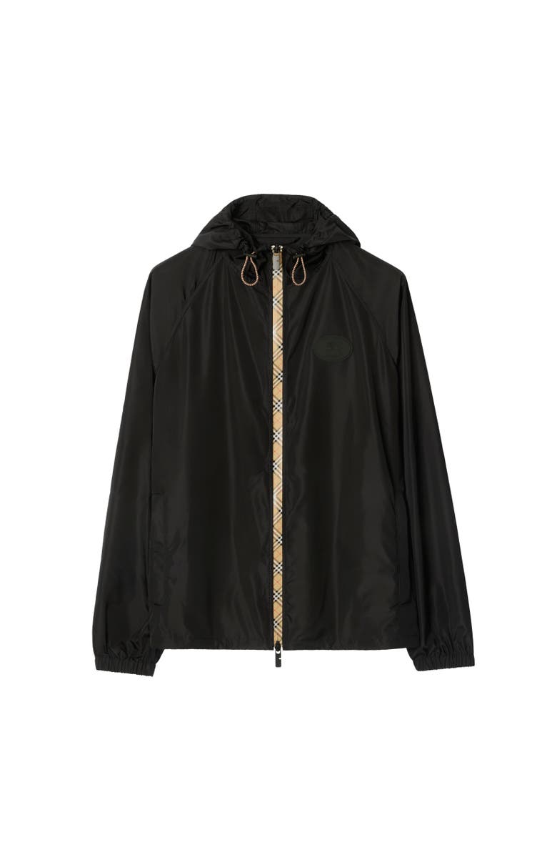 Burberry Checker-tape Nylon Hooded Jacket, Alternate, color, Black