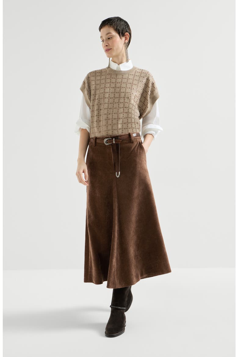 Fluid Corduroy Flute Skirt With Monili, Alternate, color, Cigar
