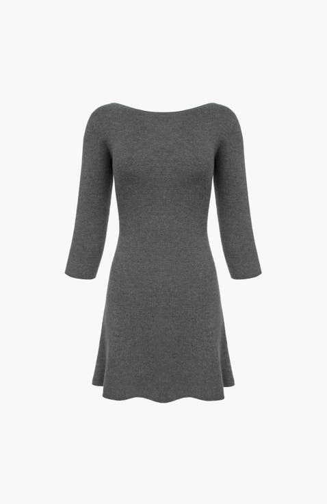 Knit 3/4 Sleeve Boat Neck Dress