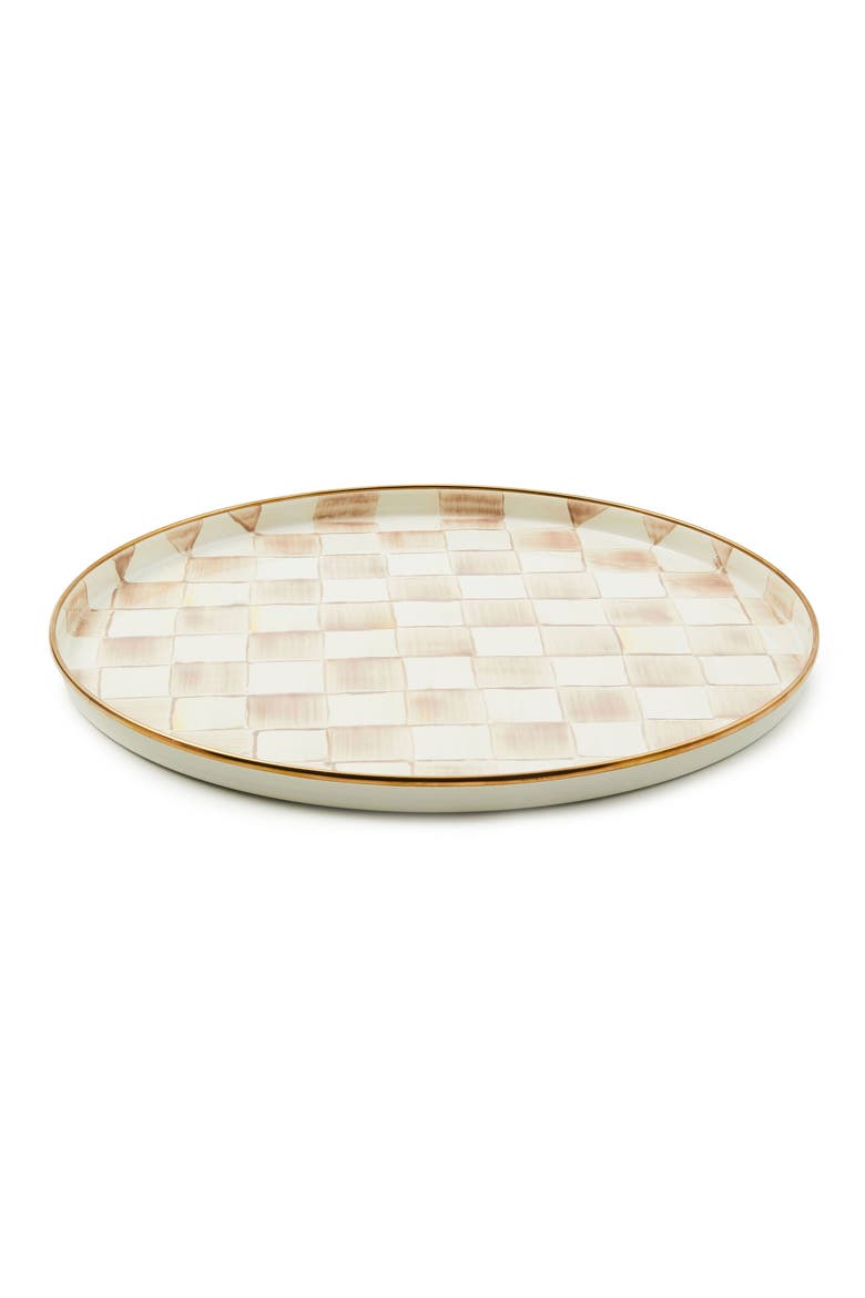 Mocha Check Enameled Steel Round Tray, Main, color, MOCHA