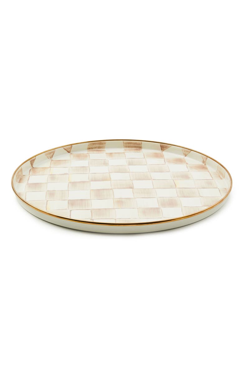 MACKENZIE CHILDS Mocha Check Enameled Steel Round Tray, Main, color, Mocha