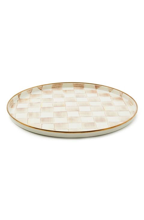 Mocha Check Enameled Steel Round Tray