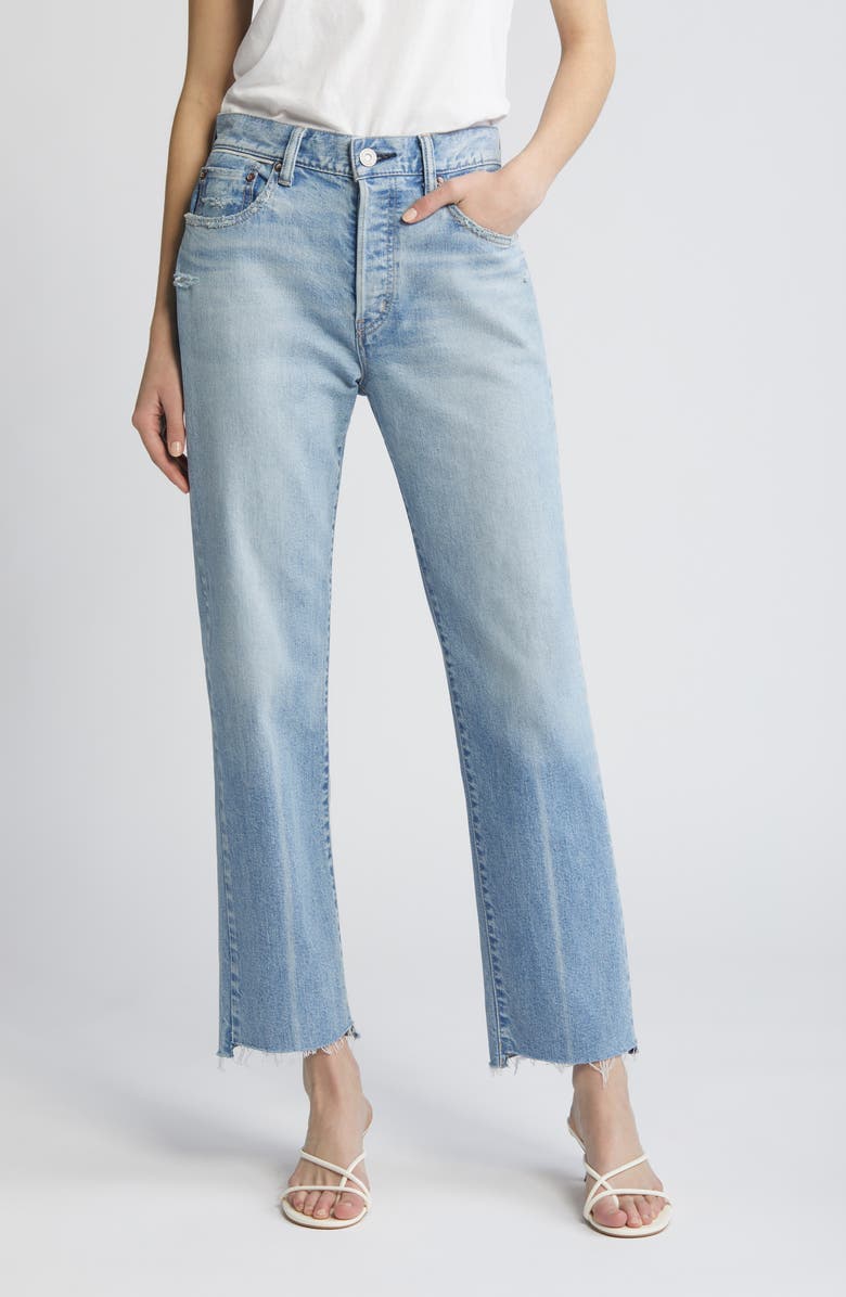 MOUSSY VINTAGE Cumberland High Waist Step Raw Hem Straight Leg Jeans, Main, color, 