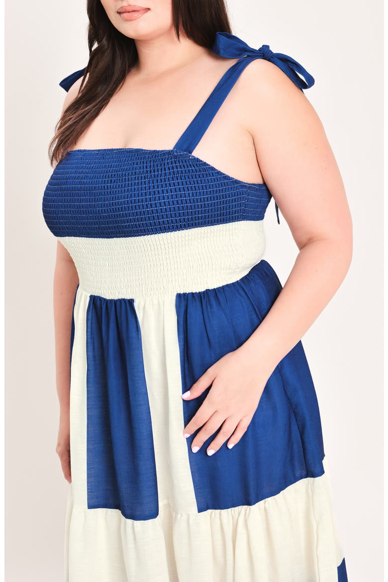Striped Smocked Tiered Maxi Dress, Alternate, color, OFF WHITE/ BLUE