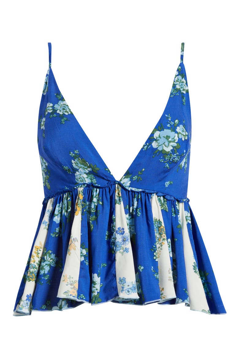 Tillie Floral Plunge Neck Babydoll Top, Alternate, color, BLUE COMBO